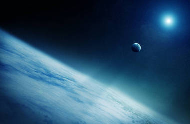 行星地球 3d 渲染接近月亮的視圖