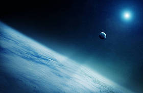 行星地球 3d 渲染接近月亮的视图