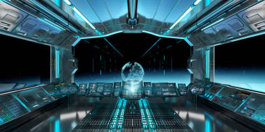 在遙遠(yuǎn)的行星系統(tǒng) 3d 渲染視圖飛船內(nèi)部