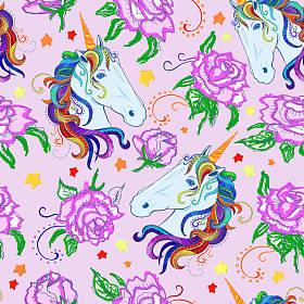 无缝模式与独角兽和粉红色的玫瑰