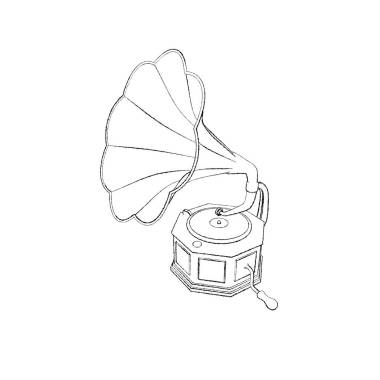 白色背景上的 Gramophone.Isolated。素描圖