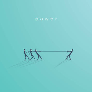 业务拔河概念矢量图和一位商人对许多。领导，个人的力量，力量和优势的符号