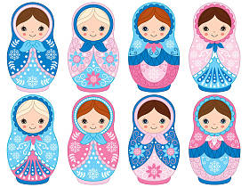 向量俄罗斯传统套娃集向量俄罗斯套娃冬天的套娃要剪纸艺术
