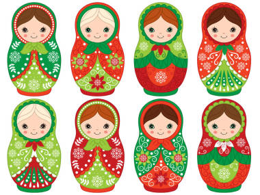 向量俄羅斯傳統(tǒng)套娃集向量俄羅斯套娃圣誕節(jié)俄式套娃剪紙藝術(shù)