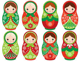 向量俄罗斯传统套娃集向量俄罗斯套娃圣诞节俄式套娃剪纸艺术