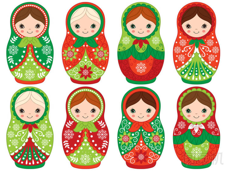向量俄羅斯傳統(tǒng)套娃集向量俄羅斯套娃圣誕節(jié)俄式套娃剪紙藝術(shù)