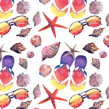 多彩鮮艷可愛舒適夏季海灘模式翻轉(zhuǎn)觸發(fā)器紅蟹柔和可愛貝殼水彩手圖