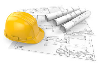 3d 建筑藍圖和安全帽.照片