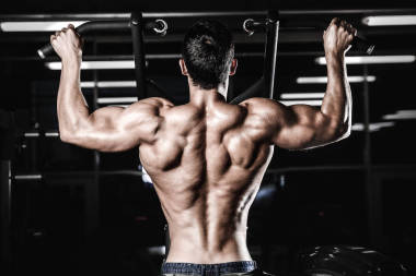 英俊的权力健壮的男人饮食培训打气背部肌肉