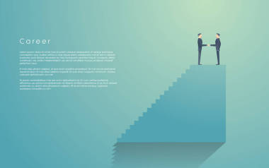 職業(yè)生涯從他的老板在接受職位晉升的商人。階梯矢量符號(hào)與兩個(gè)商人做握手