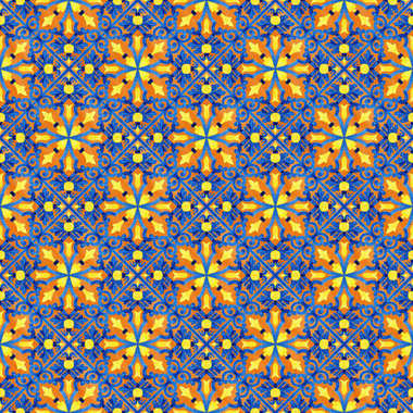 葡萄牙 azulejo 瓷砖。水彩的无缝模式 葡萄牙 azulejo 瓷砖。水彩的无缝模式