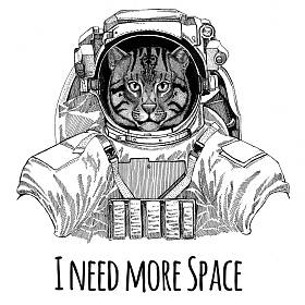 野生猫钓鱼猫穿着太空服野生动物宇航员太空人星系探索手绘制插画 t 恤