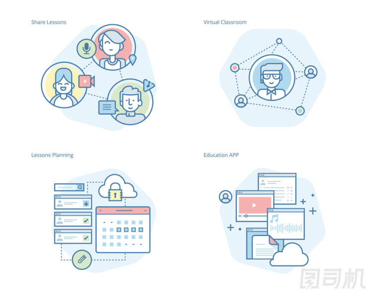 教師的概念線圖標(biāo)在線教育、 應(yīng)用程序、 虛擬課堂、 教育網(wǎng)絡(luò)、 講座一套