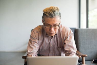 使用笔记本电脑的亚裔商人