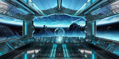 視圖在這個(gè)星球上飛船內(nèi)部地球 3d 渲染 el