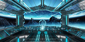 视图在这个星球上飞船内部地球 3d 渲染 el