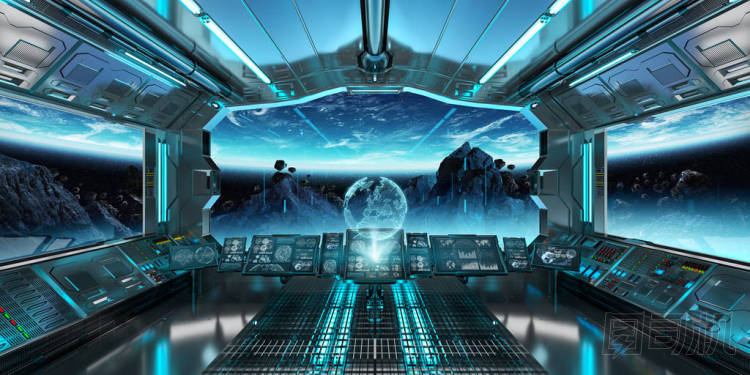 視圖在這個星球上飛船內(nèi)部地球 3d 渲染 el