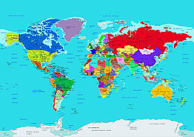世界地图，政治，高细节。矢量图