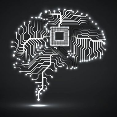 抽象的技術(shù)發(fā)光大腦。Cpu。電路板。矢量