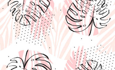 手繪制的矢量抽象藝術(shù)寫意紋理熱帶棕櫚葉無(wú)縫模式蠟筆顏色與紋理的波爾卡圓點(diǎn)