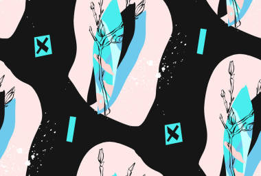 手工制作矢量抽象質感時尚創(chuàng)意拼貼無縫模式在蒂芙尼藍顏色分離與不同的紋理和形狀的白色背景上?，F(xiàn)代平面設計。不尋常