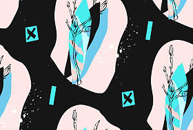 手工制作矢量抽象质感时尚创意拼贴无缝模式在蒂芙尼蓝颜色分离与不同的纹理和形状的白色背景上。现代平面设计。不寻常