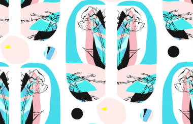 手工制作抽象質(zhì)感時(shí)尚創(chuàng)意拼貼無(wú)縫模式分離與不同的紋理和形狀的白色背景上的花卉圖案?，F(xiàn)代平面設(shè)計(jì)。不尋常的圖稿