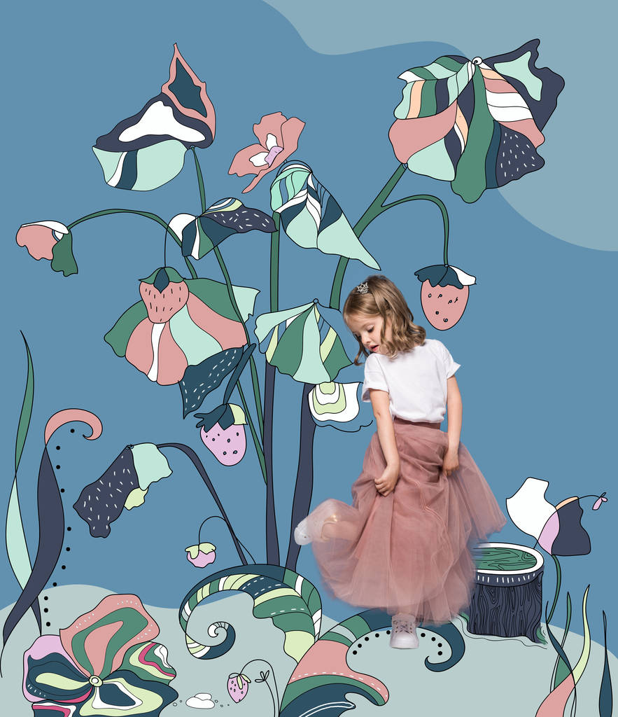 小女孩用魔法植物图片