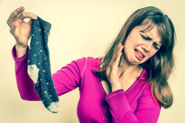 Her husband -- a woman with stinky socks in a retro style