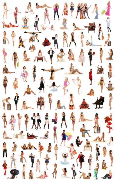 許多不同的女孩，在白色背景上孤立