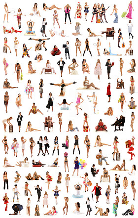 许多不同的女孩，在白色背景上孤立