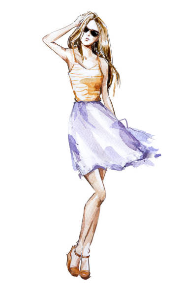 水彩时装插画，夏天看