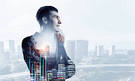 他想得很远。混合媒体图片