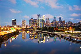 费城在傍晚的天际线