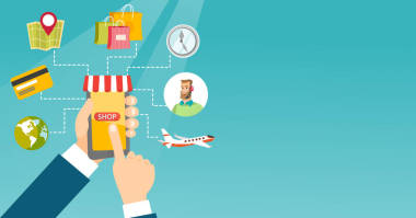 手里拿著電話連接與購物圖標(biāo)