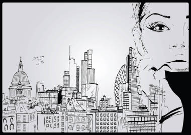 时尚女孩在 london.vector 图