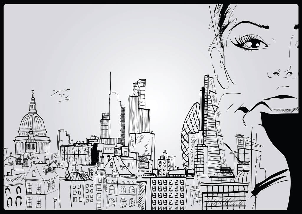 时尚女孩在 london.vector 图 时尚女孩在 london.vector 图