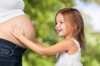 懷孕的女人與女兒