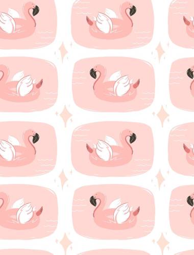 手繪矢量抽象卡通畫夏季有趣的流行插圖無縫圖案粉紅火烈鳥浮標(biāo)浮子圈與白色背景隔離