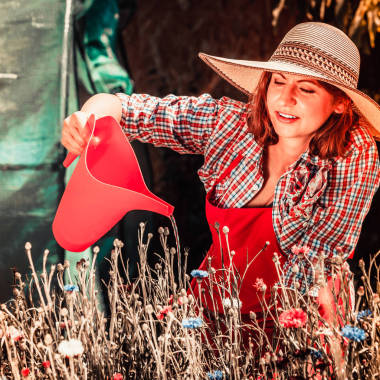 花園里澆花的女人