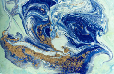 大理石的藍(lán)色和金色的抽象背景。液體的大理石模式