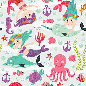 无缝模式与美人鱼和海洋动物 