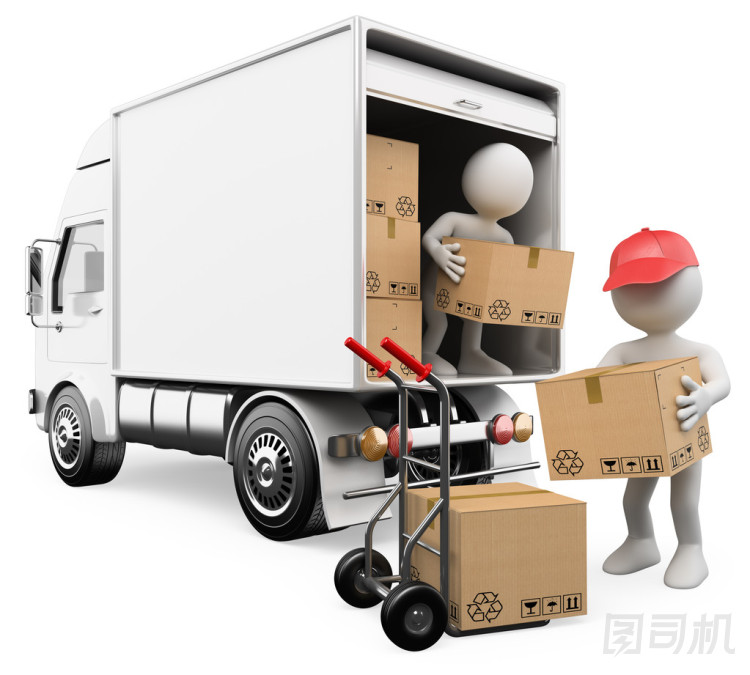 3d 白色。卸載從一輛卡車箱子的工人