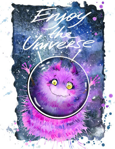 在空間上的水彩外星人圖片