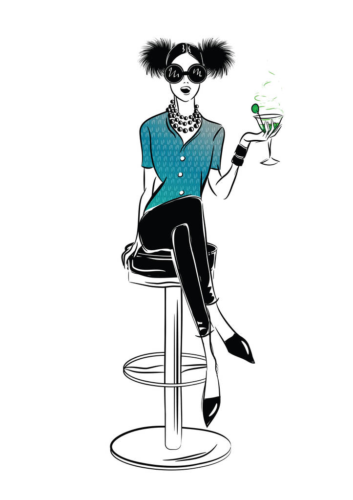 性感的女孩和街头咖啡馆背景上的素描样式消防栓。矢量插画 性感的女孩和街头咖啡馆背景上的素描样式消防栓。矢量插画