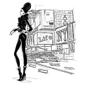 街道背景上的时尚女孩