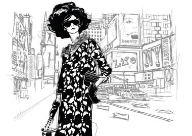 街道背景上的时尚女孩