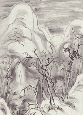 山山水油墨画