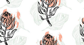 手绘矢量图形抽象纹理无缝模式与普罗蒂亚。花卉图案的包装、 壁纸、 织物、 纺织