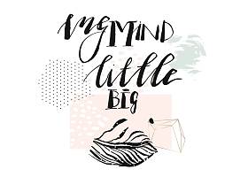 手绘制的矢量抽象现代质感的海报与手写墨迹刻字阶段脑海孤立在白色背景上的蜡笔颜色有点大